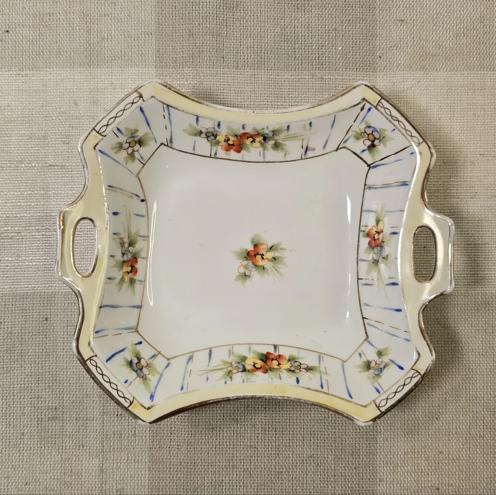 Vintage Porcelain Hand Painted Floral Small Trinket Vanity Tray Dish X 2